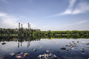 Contaminated lake next to a factory